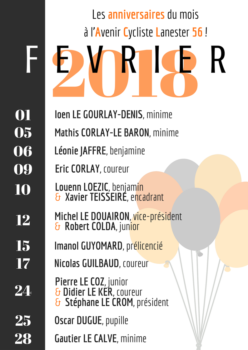 Avenir Cycliste Lanester 56 Les Anniversaires A Souhaiter En Fevrier Avenir Cycliste Lanester 56